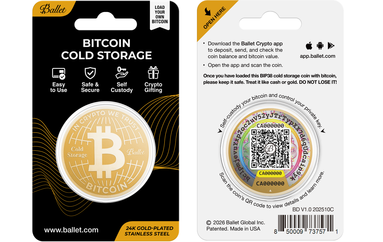 Small Round Cold Coin Ballet Bitcoin/XRP Cold Storage Coin