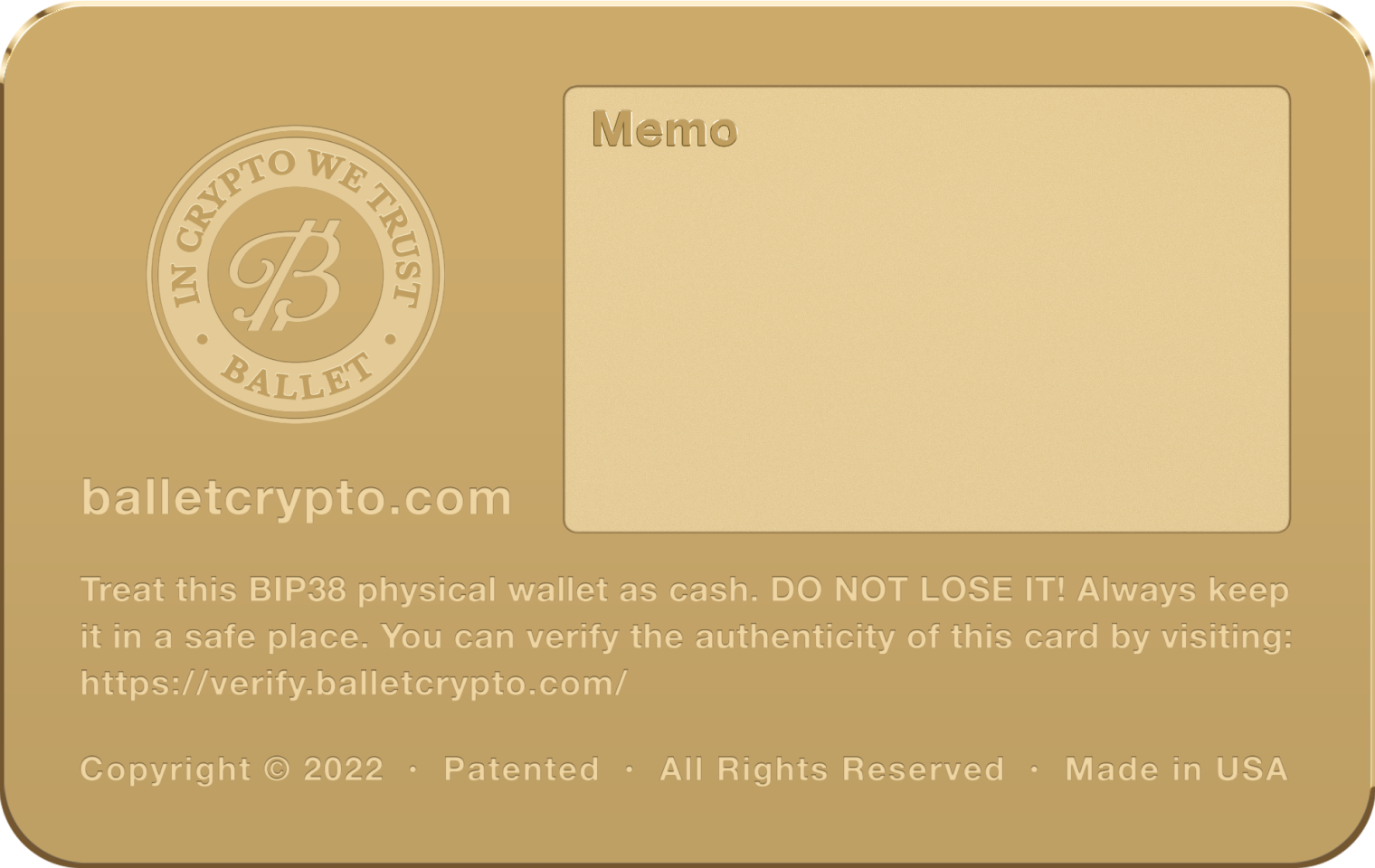 Ballet Cold Storage Ballet Cold Storage Wallet | Physical Crypto Cold Storage Wallet